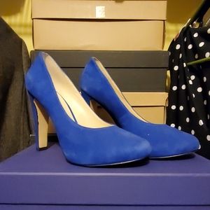 Blue suede heels